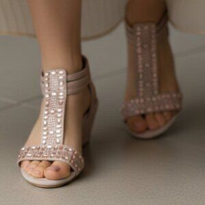 NEW YORK TRANSIT wedges rose gold glitter - 7.5